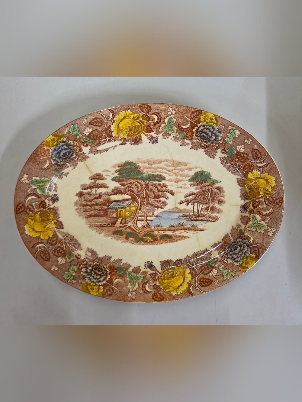 Nasco Mountain Woodland Platter Japan Chintz Transferware Decorative